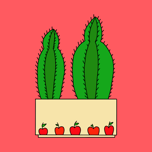 Cute Cactus Design #61: 2 Cacti In An Apple Pot by DreamCactus