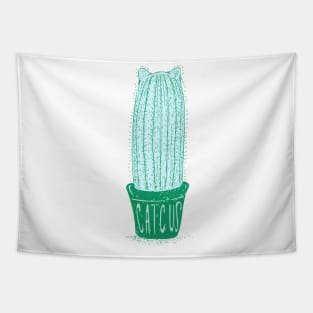 Mint Green Line Art - Catcus - Cat Cactus - Plant Lover Tapestry