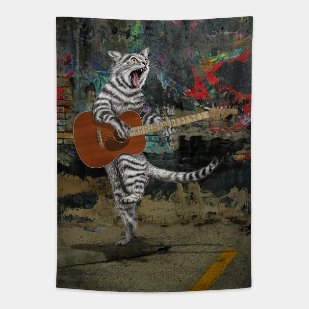 Buskers Acousti-Cat Guitar Tapestry by Dual Rogue