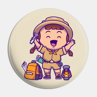 Cute Traveller Girl Cartoon Pin