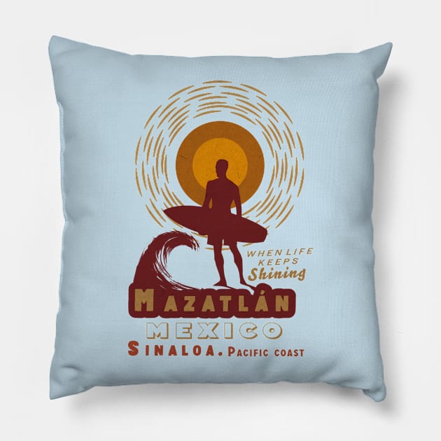 Vintage mazatlan, mexico Surf Pillow by Alexander Luminova