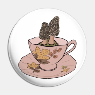 Autumn Cottagecore Morel Mushrooms Tea cup Pin