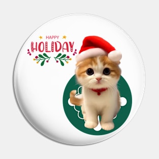 Brown kitten in Santa hat Happy Holidays ,Brafdesign Pin