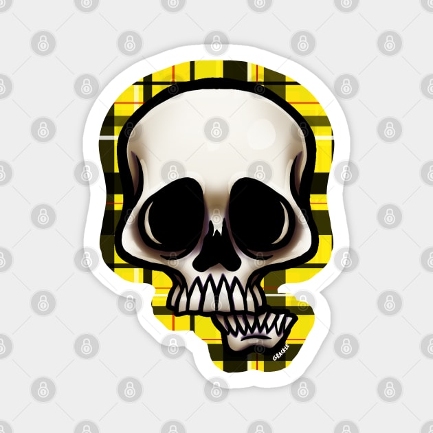 Yellow Plaid Skull Magnet by Jan Grackle