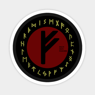 Red Fehu Futhark Rune Symbol Magnet