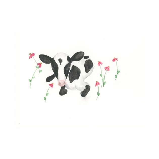 Baby Cow With Cone Flowers by wynbre