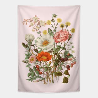 Rose & Wildflowers Vintage Botanical Illustration Tapestry