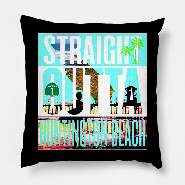 Huntington Beach Pillow by Wicked9mm