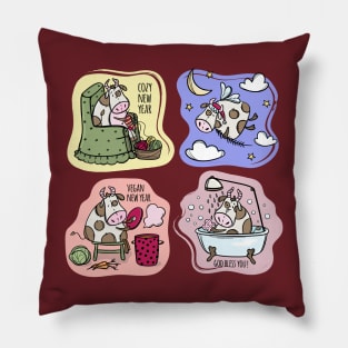 four cows cartoon Pillow