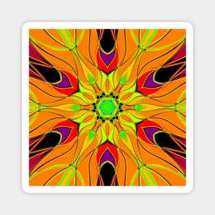 Cartoon Mandala Flower Orange Green and Red Magnet