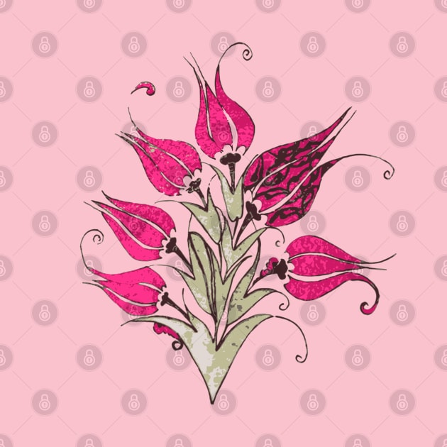 Pink Tulips In Artistic Ottoman Turkish Style by taiche
