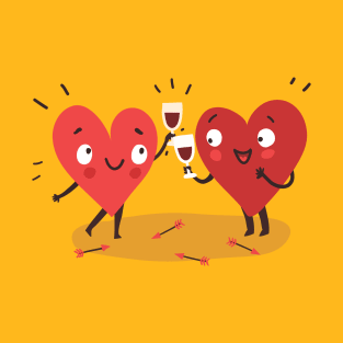 Two happy hearts in love drinking red wine T-Shirt