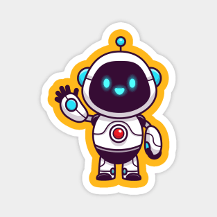 Cute Robot Waving Hand Cartoon (2) Magnet