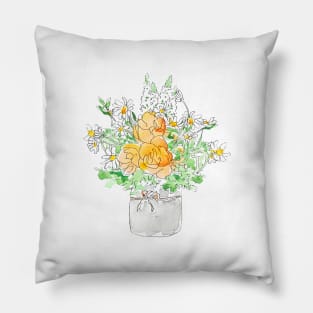 orange and white wild flowers in pot Pillow