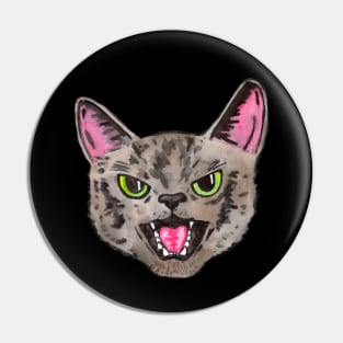 Angry watercolor cat with green eyes Pin