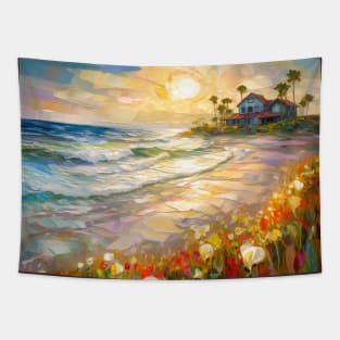 Floral dunes and the beach house 2 Tapestry