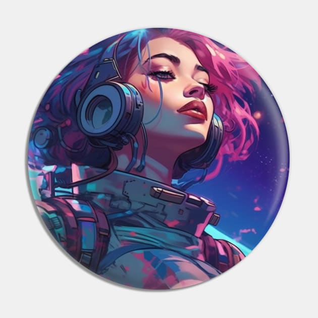 Vaporwave Cyberpunk Girl In Space Pin by Nightarcade