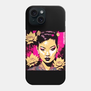 [AI Art] Nonexistent Asian woman with lotus flowers in the spirit of the works of Herman Brood Phone Case