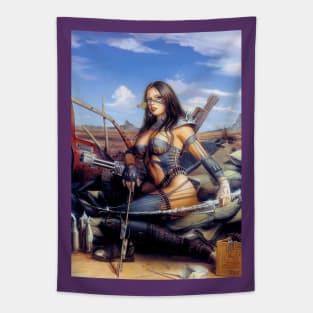 Fantasy Artwork - Woman with Machine Gun Tapestry