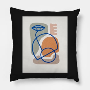 Blue line art, Abstract shapes, Mid century art print Pillow