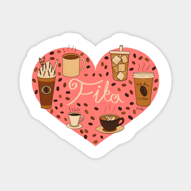 Fika Coffee Heart - Coffee Lovers Heart Magnet by EcoElsa