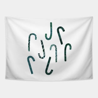 Candy canes, monochrome, green silhouette, Christmas candy Tapestry