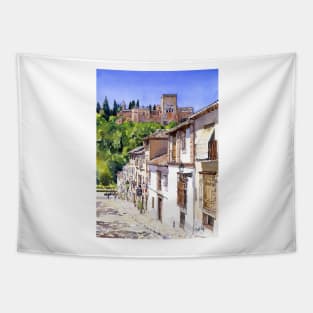 The Alhambra from Calle Victoria, Granada, Spain Tapestry