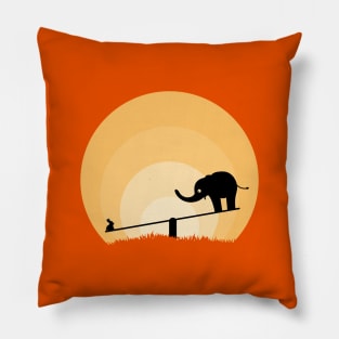 rabbit and elephant playing seesaw Pillow