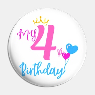 4th Birthday Girl Shirt - Fourth Birthday Princess Pin