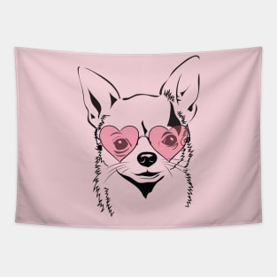 Chihuahua with heart glasses Tapestry