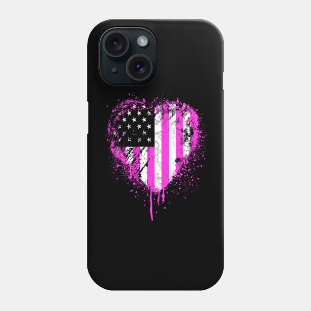 Pink Heart American Flag Phone Case by Nifty T Shirts