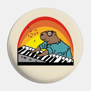 Funny Capybara Wearing Glasses Playing Piano Music Pin