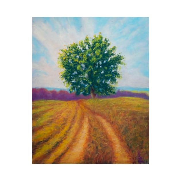 Pastel painting - pree and field countryside landscape by redwitchart