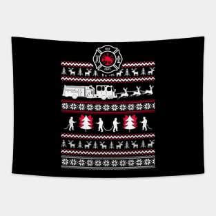 Firefighter Ugly Christmas Sweater Tapestry