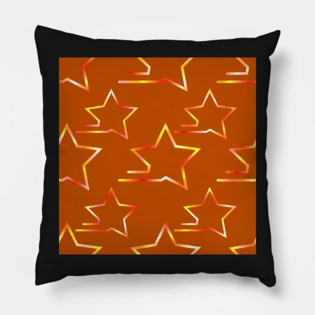Fast Stars Red Yellow Orange on Burnt Orange Repeat 5748 Pillow by ArtticArlo