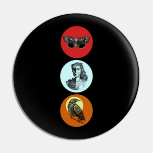 Halloween Trio Symbols, Portents, and Omens - Moth, Beauty, Raven Pin