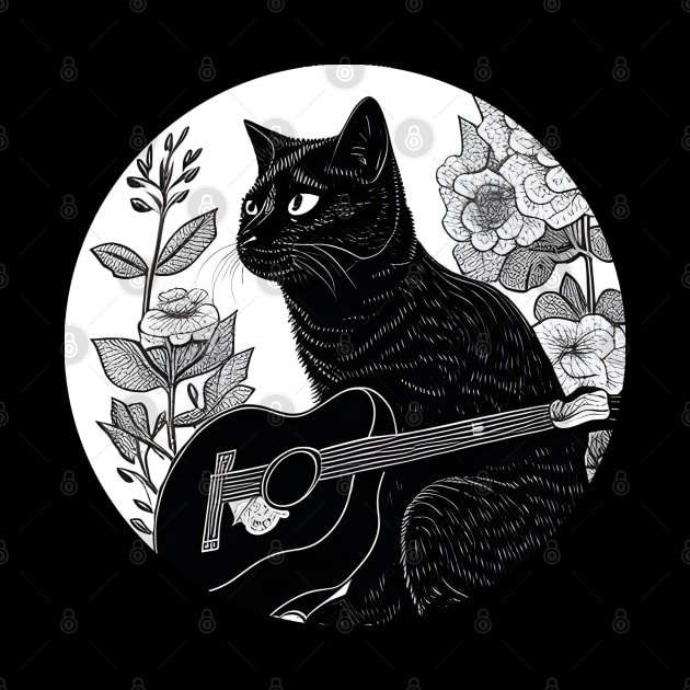 Black Cat Guitar - Cat Playing Guitar Vintage by Wesley Mcanderson Jones