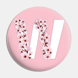 Colorful capital letter W patterned with sakura twig Pin