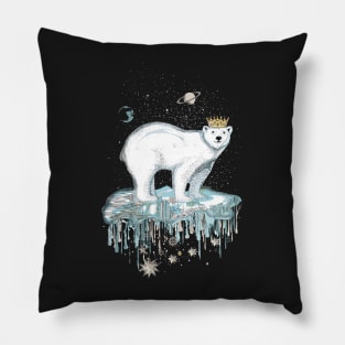 Polar bear with crown on ice floe Pillow