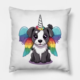 Cute Magical Kawaii Unicorn Puppy Dog With Rainbow Wings Pillow