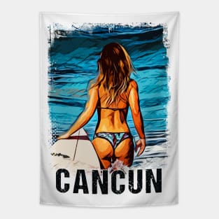 Cancun Mexico ✪ Vintage style poster ✔ Gorgeous Surfer Girl Tapestry