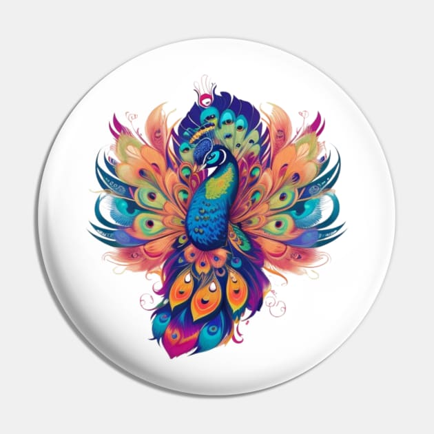 Rainbow of Peacock Delight Pin by Silvana Collection