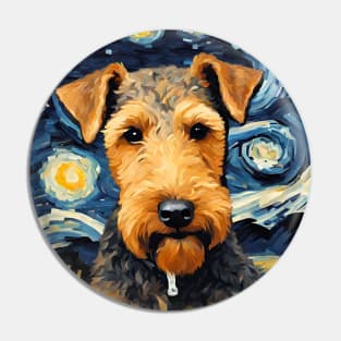 Airedale Terrier Dog Breed Painting in a Van Gogh Starry Night Art Style Pin