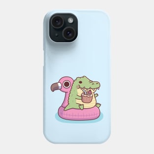 Cute Chubby Crocodile Chilling On Flamingo Pool Float Phone Case