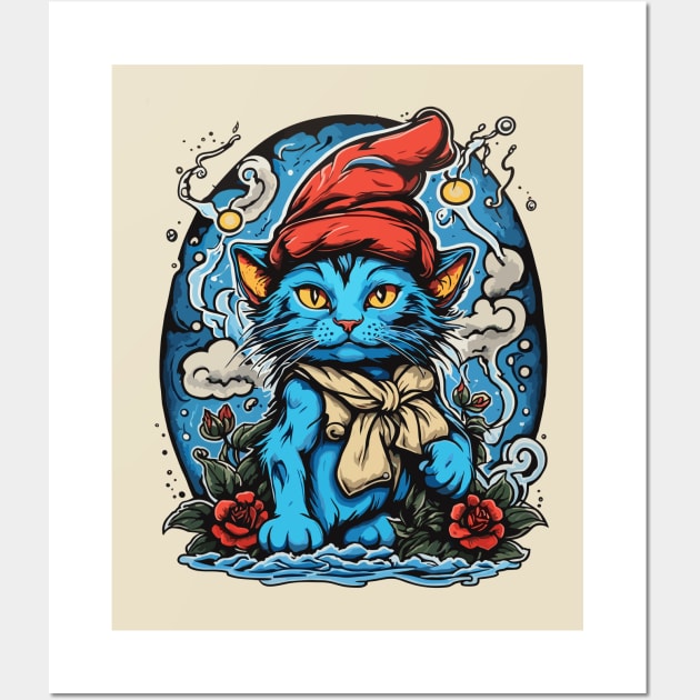 Cat dressed as smurf