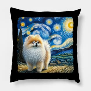 Starry Pomeranian Dog Portrait - Pet Portrait Pillow