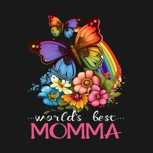 World's Best Momma Mom 2023 Pretty Rainbow & Butterflies T-Shirt