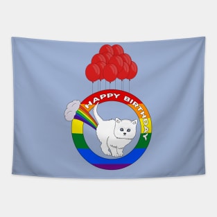 Happy Birthday - Funny Cat Fart Rainbow Tapestry