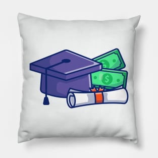 Scholarship, Graduation Cap, Certificate And Money Cartoon Pillow