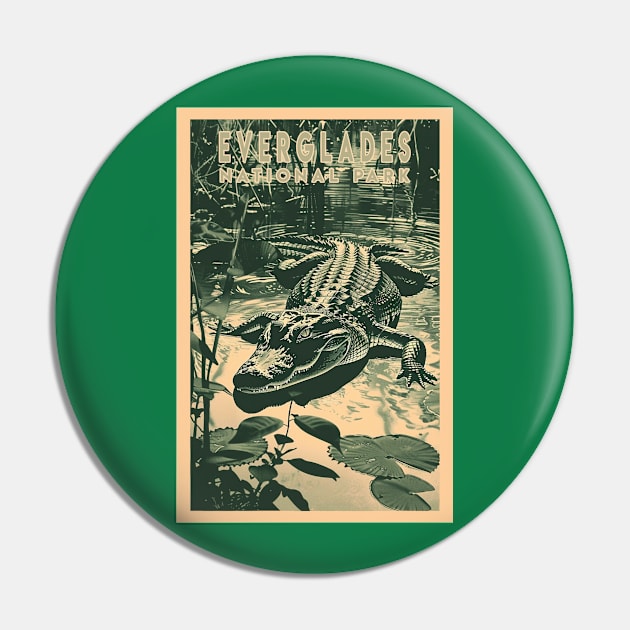 Everglades National Park Vintage Travel  Poster Pin by GreenMary Design